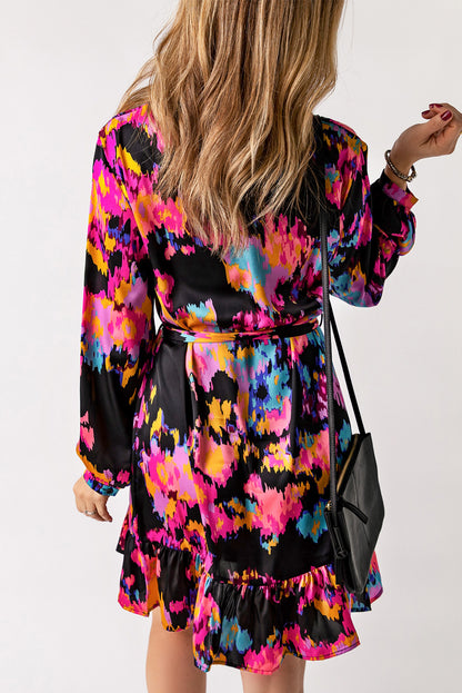 Brushstroke Hem Ruffle Dress