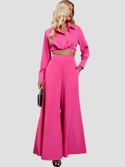 Collared Ensemble with Wide Leg Pants