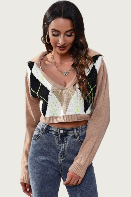 Geo-Chic Crop Knit Sweater