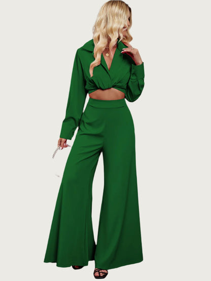 Collared Ensemble with Wide Leg Pants