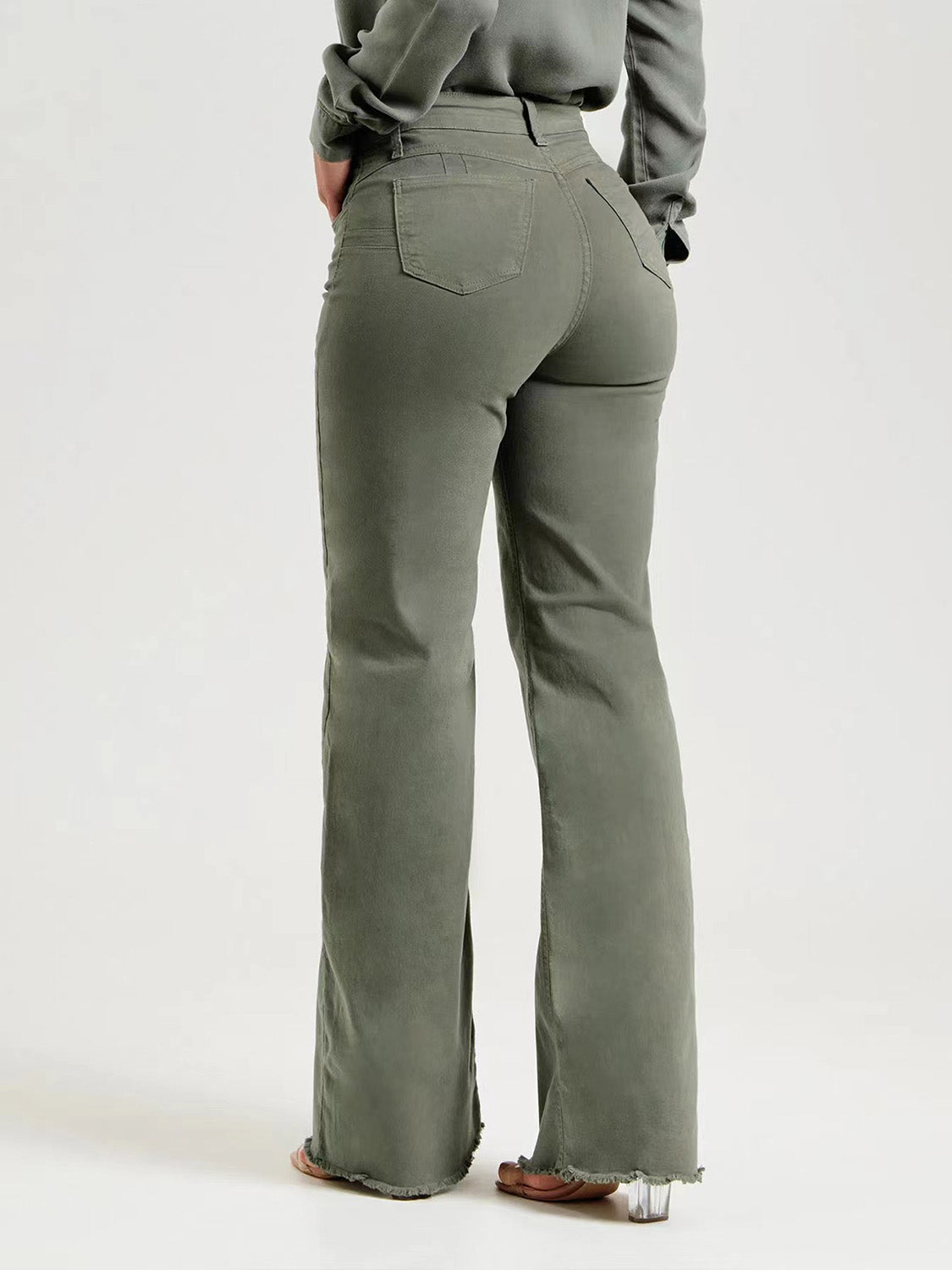 Raw Hem Jeans In Basil