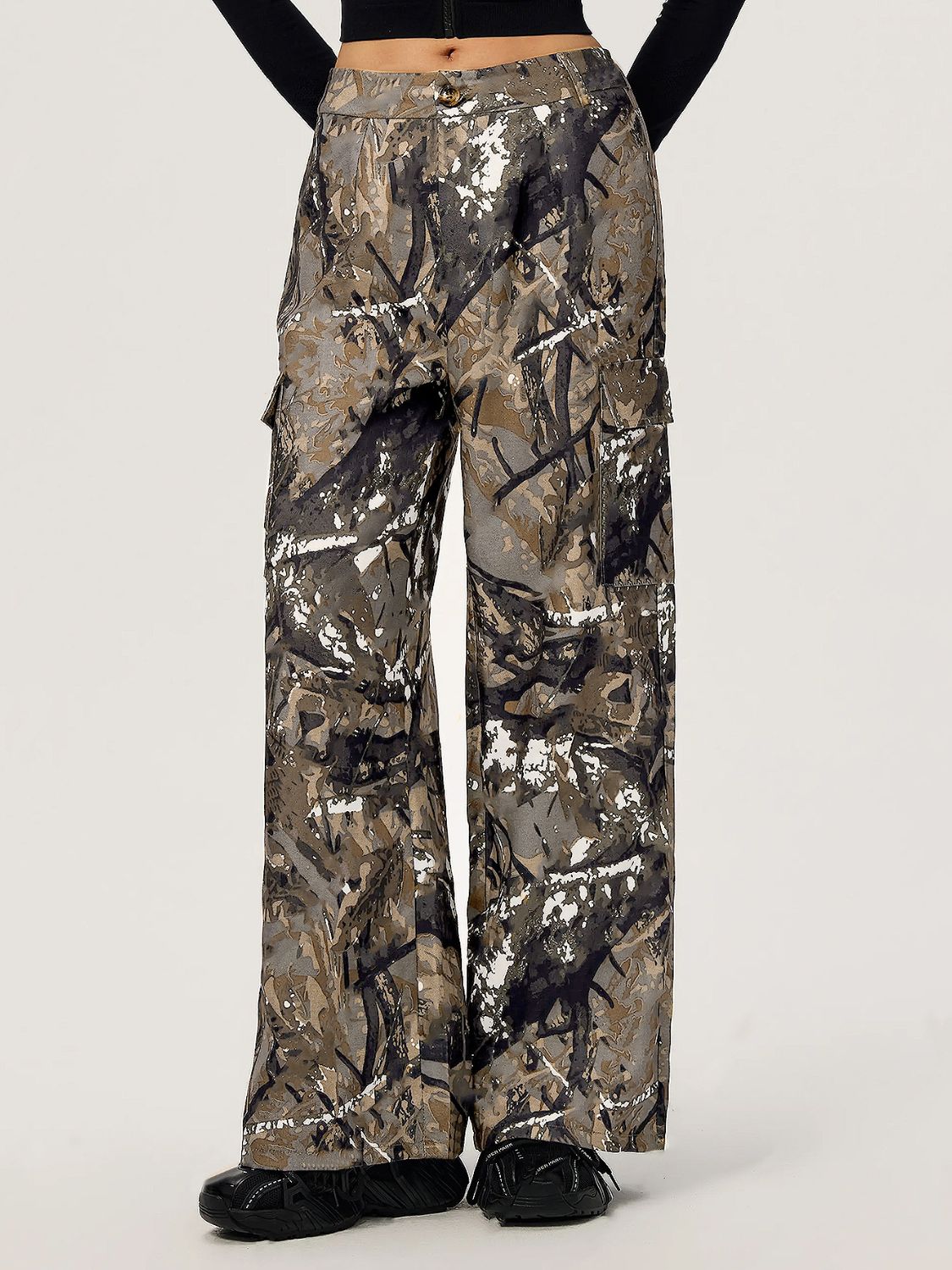 Graffiti Printed Wide Leg Cargo Pants