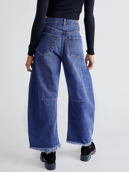 Frayed Raw Hem Denim Jeans