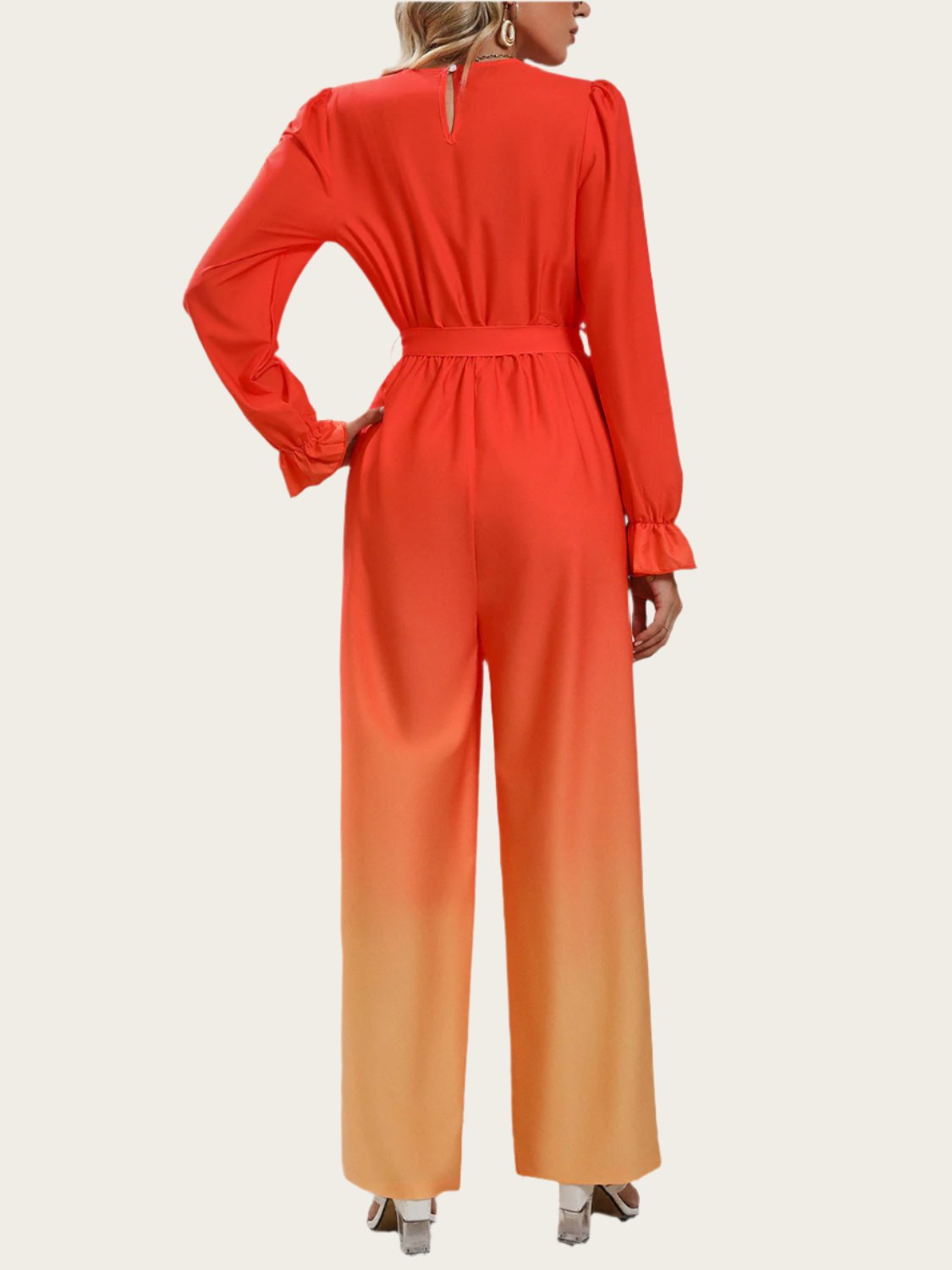 Gradient Tie Front Flounce Sleeve Jumpsuit