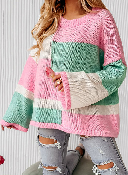 Lilac Blocks Drop Shoulder Sweater