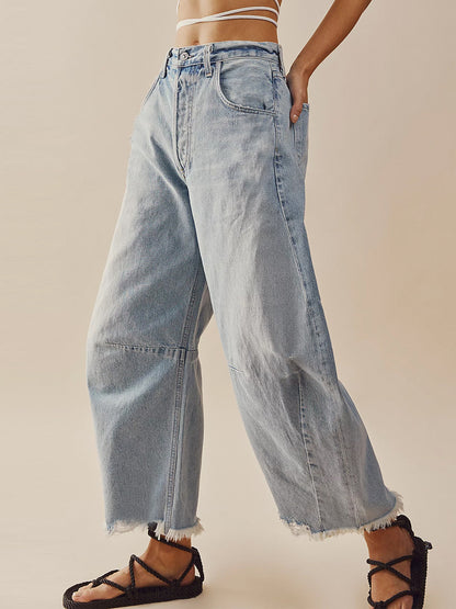 Frayed Raw Hem Denim Jeans