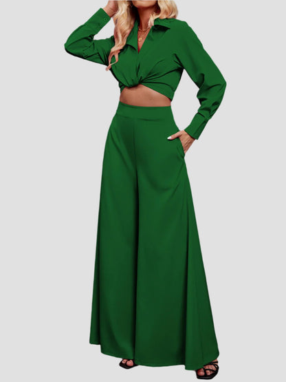 Collared Ensemble with Wide Leg Pants