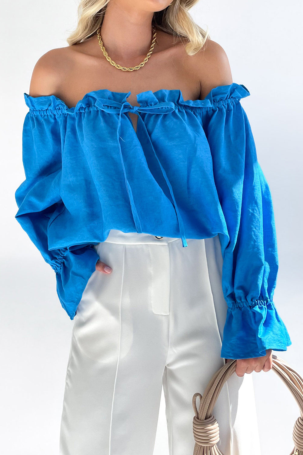 Cascading Bardot Off-Shoulder Top