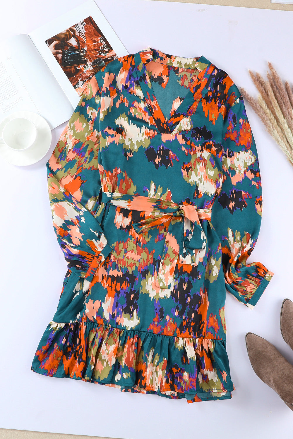 Brushstroke Hem Ruffle Dress