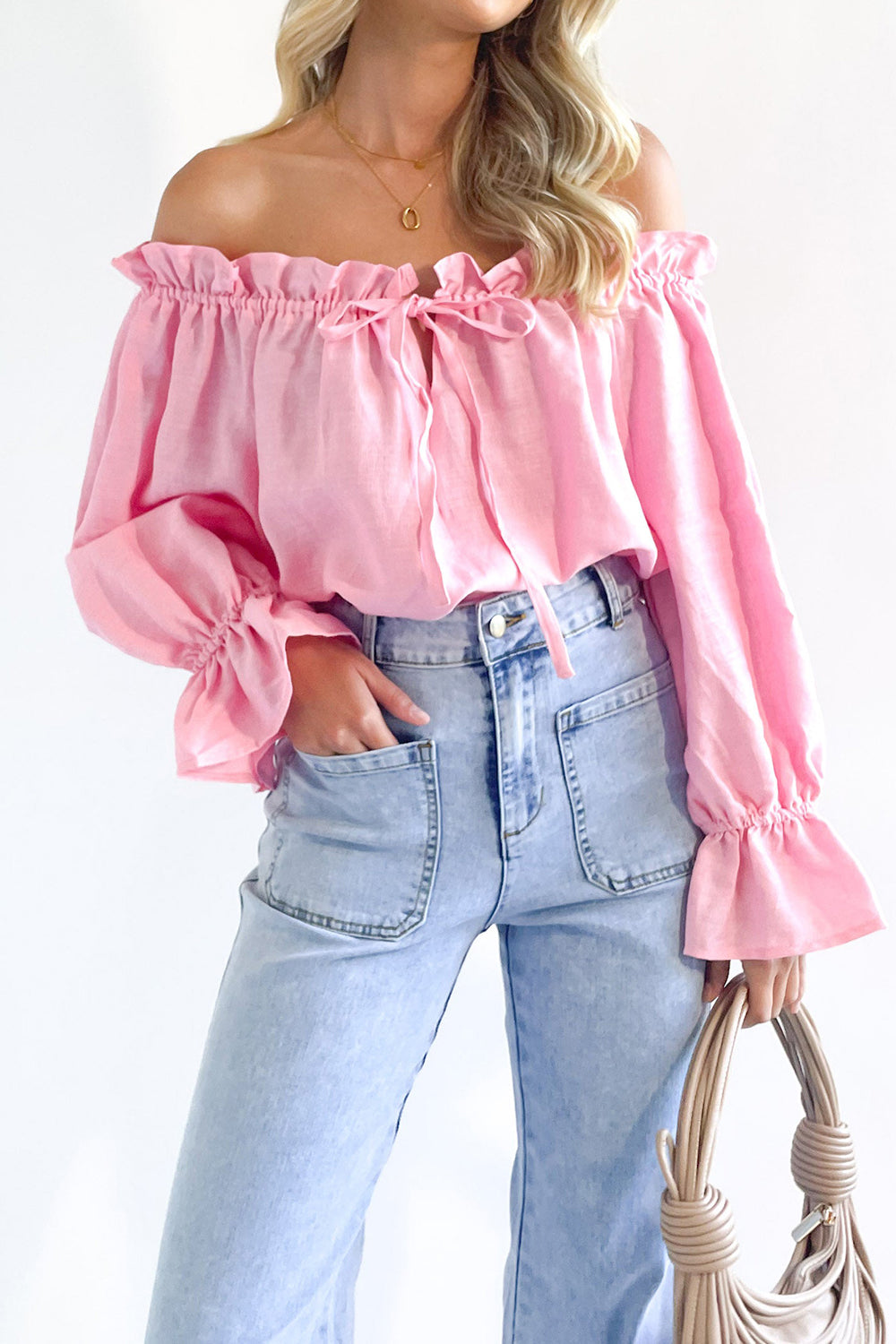 Cascading Bardot Off-Shoulder Top