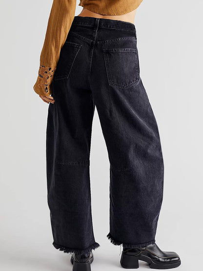 Frayed Raw Hem Denim Jeans